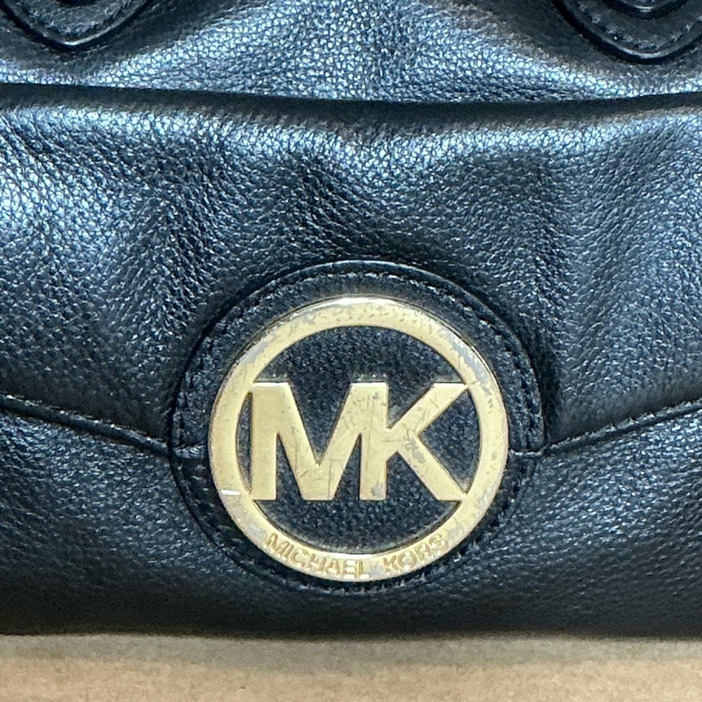 Y2K Vintage 90s,Michael Kors Black Leather Satchel with Gold Logo - Picture 12 of 14